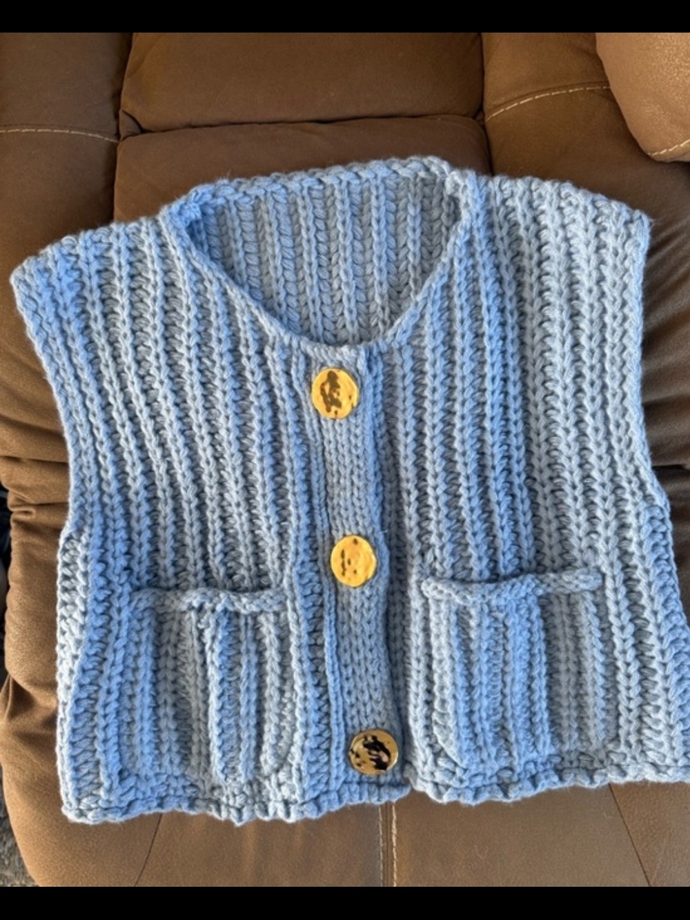 Light Blue Chunky Knit Button-Front Sweater Vest